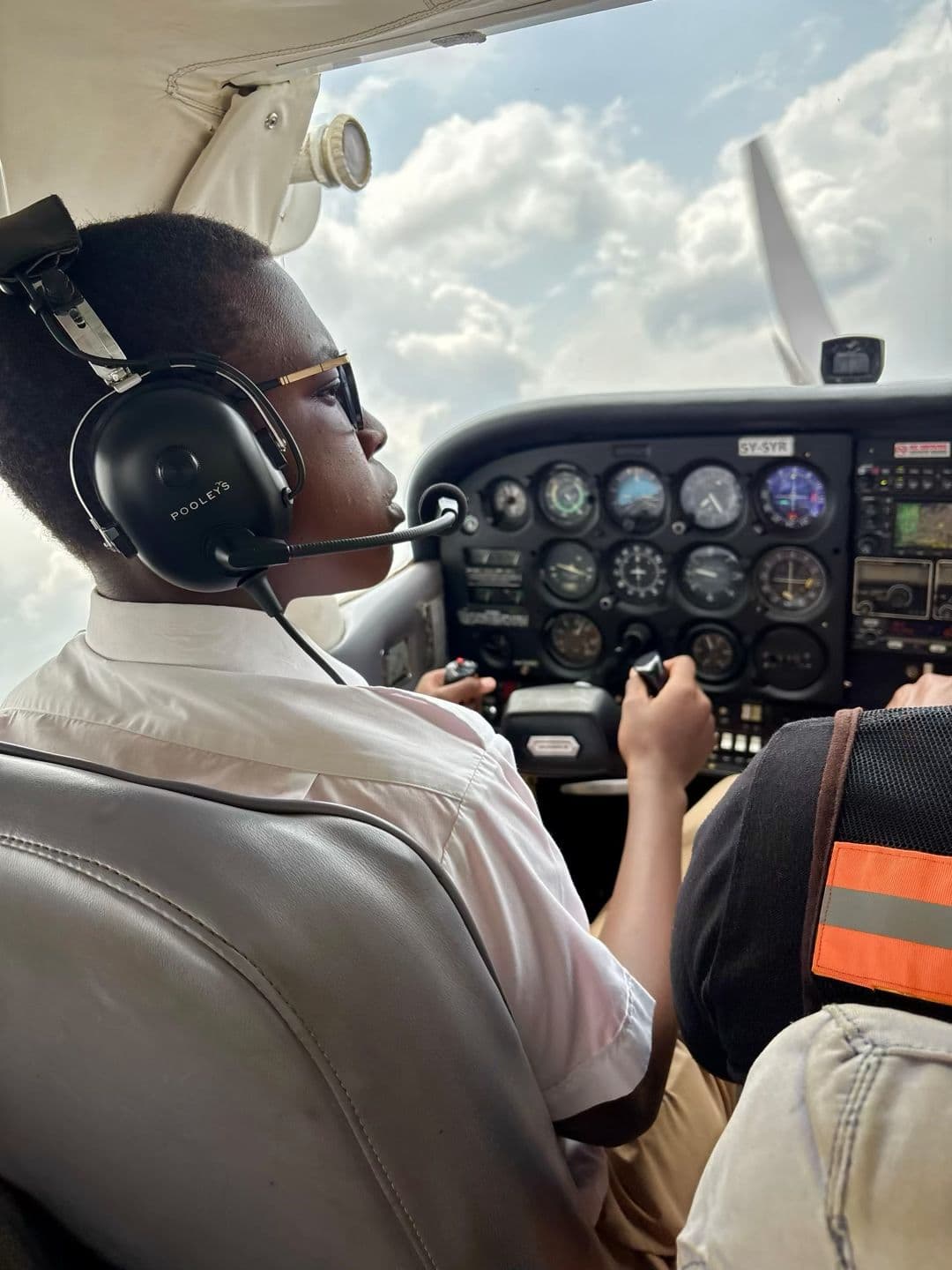 Merishaw School aviation student learning at the aircraft controls