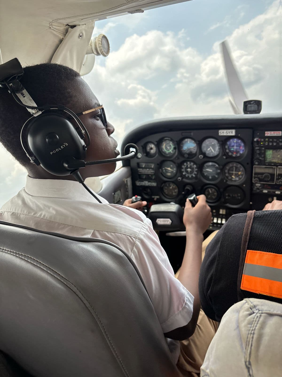 Merishaw School aviation student observing the cockpit instruments