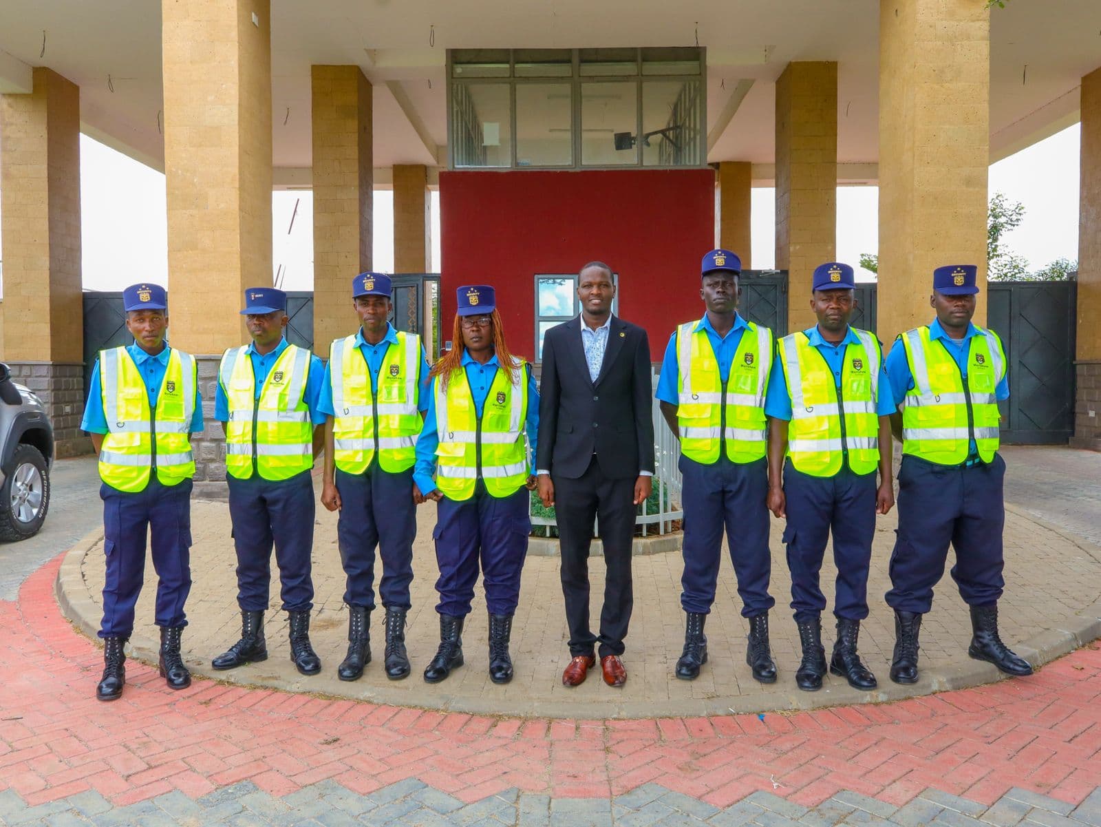 Merishaw School security team standing together at the campus entrance
