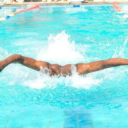 Merishaw School swimmer practising butterfly stroke